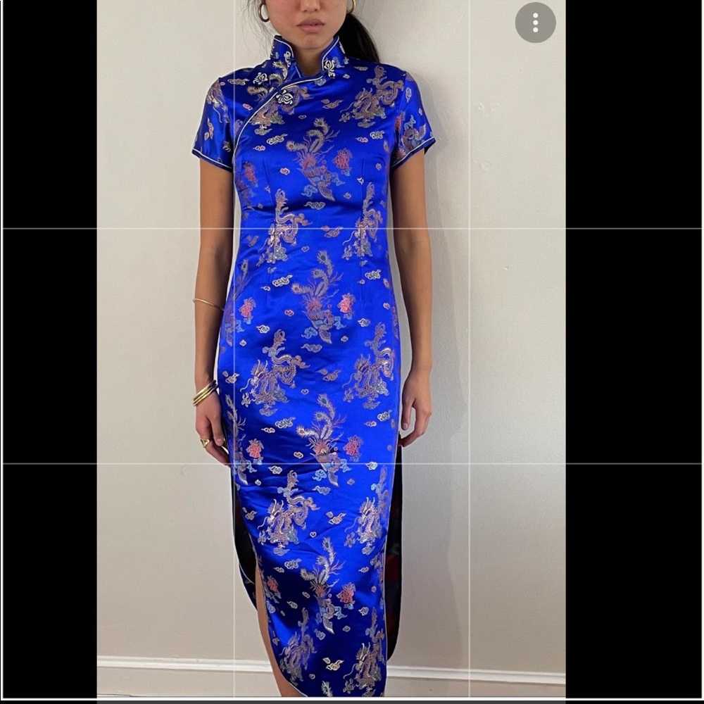 NWT Vintage blue and silver Chinese cheongsam traditional dress Sz 6/ Small